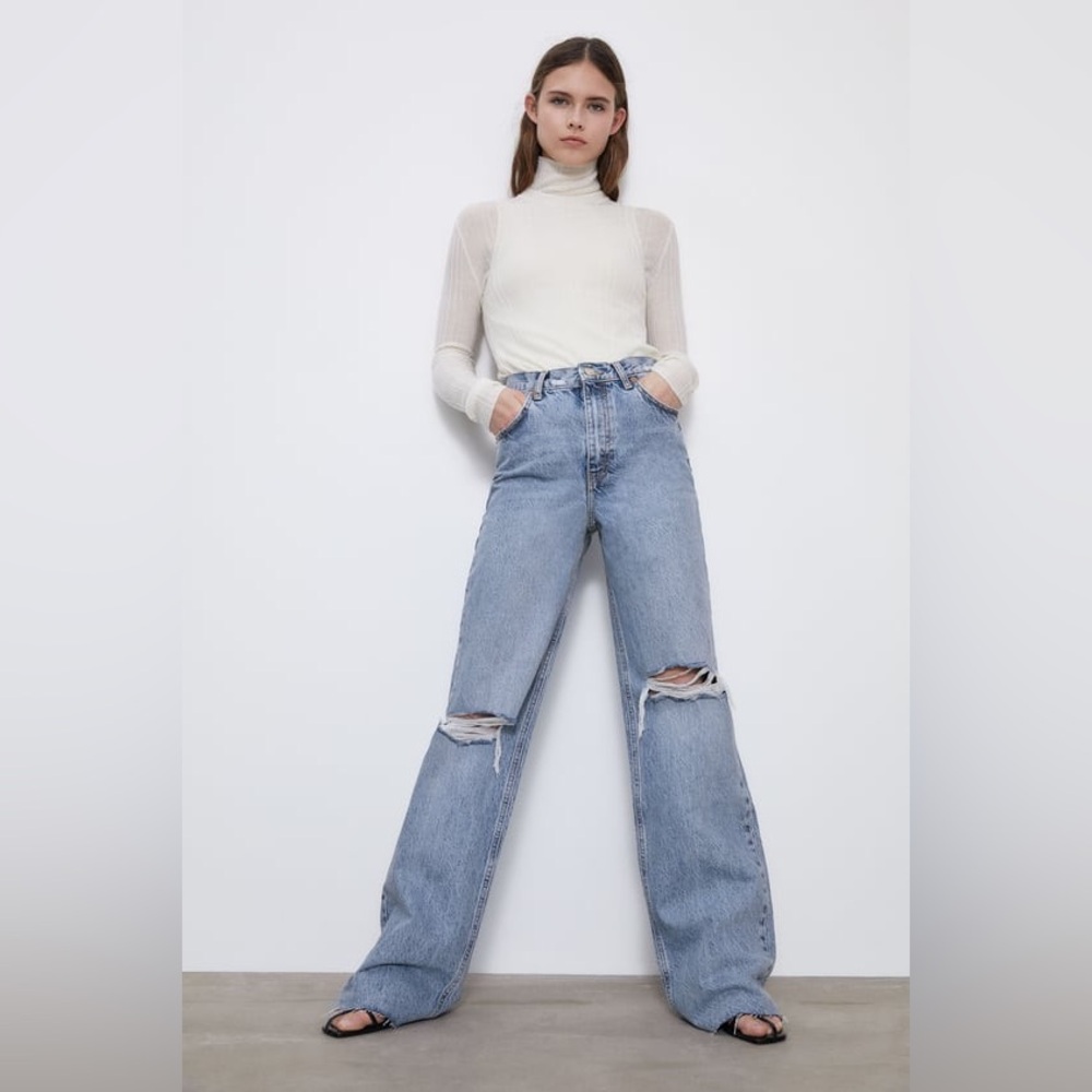 Zara HI RISE WIDE LEG FULL LENGTH JEANS